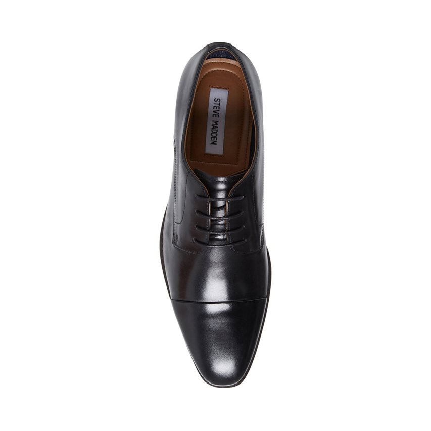 Black Steve Madden Plot Leather Men's Derby Shoes | PH 7519NPZ